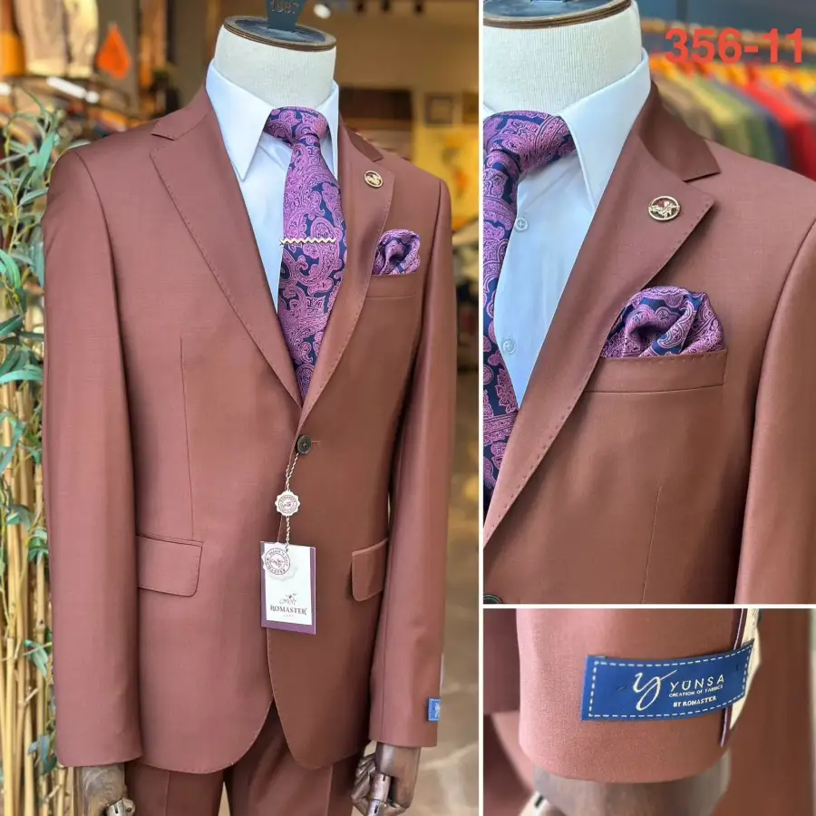 Terracotta slim fit suit — Romaster Yunsa Super 220