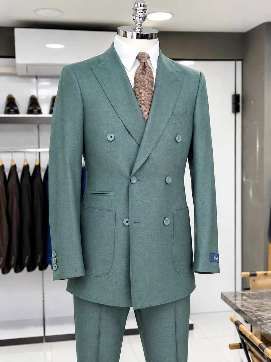 Navy double-breasted wool suit — suits collection
